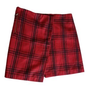 Cranberry red and black plaid skirt size 8